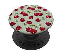 Cute Cherry with Green Leaves, Retro Mint Green PopSockets Swappable PopGrip