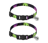 Cute Chibi Cat Face Neon Small Dogs Collars Release Buckle Dog Girls And Boys Collar 2 Pcs
