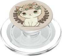 Cute Chibi Cat With a Flower Crown PopSockets PopGrip for MagSafe