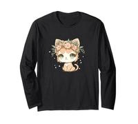 Cute Chibi Cat with A Pink Flower Crown Long Sleeve T-Shirt