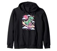 Cute Chibi Dinosaur On A Comet Kawaii Goth Zip Hoodie