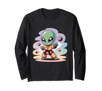 Cute Chibi Karate Alien Funny Kawaii UFO World UFO Day Kids Long Sleeve T-Shirt