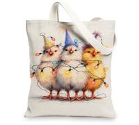 Cute Chick Canvas Tote Bags, Adorable Animal Pattern Reusable Grocery Bags, Lightweight Washable Shoulder Strap Canvas Bags for Gym Outdoor Travel Beach Picnic 13x15 Inch