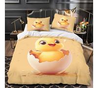 cute chick hatching 3D Print Quilt Cover 3pcs Microfibre Anti-Fade Breathable Light cartoon baby bird Comforter Cover 2 Pillowcases Zip Closure Bed Set Teenagers Adults Super king（260x220cm）