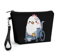 Cute Chicken in Wheel Chai Portable Makeup Bag Cosmetic Pouch Storage Bag with Lanyard for Travel