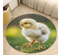 Cute Chicken Walking Area Rug Washable Circle Carpet Non-Slip Round Floor Rug Small Low Pile Waterproof Print Door Mat Pad Decor for Bedroom Living Room Bathroom Kitchen 80 * 80cm