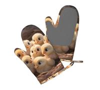 Cute Chicks 2 Pack Silicone Oven Mitts, Heat Resistant & Waterproof Kitchen Gloves with Non-Slip Grip - Essential for Thanksgiving Feasts, Holiday Baking, Christmas Grilling & BBQ