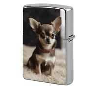 Cute Chihuahua Cigarette Lighter Case Metal Vintage Cigarette Flip Lighter Cover Pouches Kerosene Smoke Lighter Sleeve Pocket Lighters Double Side Cool Lighters for Men