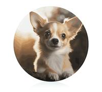 Cute Chihuahua Cutting Board for Kitchen Mini Cheese Chopping Board Round Tempered Glass Chopping Block for Picnic Cutting Pizza Meat Fruit(7.9 Inch)