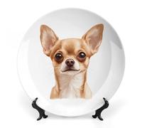 Cute Chihuahua Dog Bone China Decorative Plate Chinese Style Ceramic Dish with Stand Memorial Gifts for Home Office