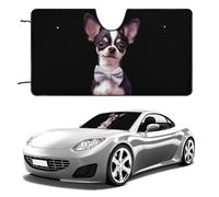 Cute Chihuahua Dog with Bowtie Funny Car Windshield Sun Shade Collapsible Vehicle Front Window Visor Heat Insulation Cover 51"×28" 55"×30"