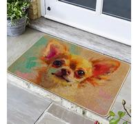 Cute Chihuahua Door Mat, Bright Watercolor Door Mat for Outdoor & Indoor Entrance Summer Decor, Non-Slip Easy Clean Front Doormat 29x17 Inch