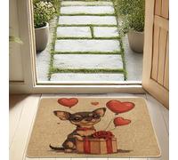 Cute Chihuahua Door Mat, Cartoon Dog Mat for Indoor & Outdoor Spring Decor, Waterproof Non-Slip Dust Absorbent Entrance Rug, Love Themed 29x17 Inch