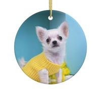 Cute Chihuahua Double-Sided Printed Christmas Ceramic Round Ornament With Gold Hanging Cord-Festive Holiday Decoration For Home,Store