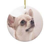 Cute Chihuahua Double-Sided Printed Christmas Ceramic Round Ornament With Gold Hanging Cord-Festive Holiday Decoration For Home,Store