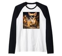 Cute Chihuahua Drinking Iced Coffee Night Scene Raglan Baseball Tee