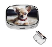 Cute Chihuahua Pill Box 2 Compartments Square Pill Box Handbag Pocket Pill Box Portable Travel Metal Medicine Vitamin Fish Oil Unique Gift