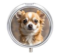 Cute Chihuahua Pill Box - 3 Compartments Travel Pill Organizer with Small Mirror, Portable Pill Case for Bag and Purse, Cute Round Medicine Case, Weekly Pill Case