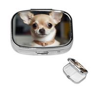 Cute Chihuahua Pill Box Portable Small Pill Case 2 Compartment Metal Pill Vitamins Holder Organizer Cute Travel Pillbox for Purse Pocket