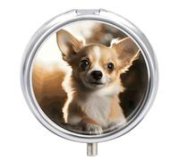 Cute Chihuahua Pill Box Round Portable Small Pill Case Waterproof Travel Pill Box Organizer for Pocket Purse and Daily Convenience