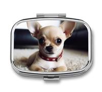 Cute Chihuahua Pill Case with 2 Compartment, Pill Organizer Portable Square Pill Box,Vitamin Pill Organizer for Pocket Purse and Travel