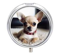 Cute Chihuahua Pill Case with 3 Compartments - Portable Travel Pill Organizer for Purse, Easy-Open Button Design, Small Round Pillbox Vitamin Holder Organizer for Women Men