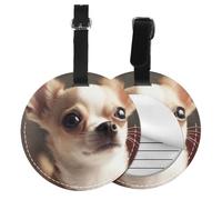 Cute Chihuahua Print 1/2/4pcs Luggage Tags,Round Leather Travel Suitcase Labels with Privacy Name Address Card