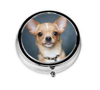 Cute Chihuahua Print Round Pill Organizer 3 Compartment Pill Box Portable Medicine Pill Case for Outdoor Travel