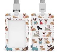 Cute Chihuahua Pug Pattern Badge Holder with Lanyard - Waterproof Hard Plastic ID Card Holder Professional Name Tag Vertical ID Card Name Badge for Office Nurse Doctor Teacher