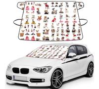Cute Chihuahua Pug Pattern Car Windshield Cover for Ice and Snow, Heavy-Duty Windshield Snow Cover with Storage Bag, Sun & Frost Protection, Easy Install