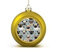 Cute Chihuahua Pug Pattern Christmas Ball Ornaments - Golden Shatterproof Plastic Vintage Rustic Xmas Tree Decorations Pendant for Family Holiday Wedding Party Xmas Hanging Decoration