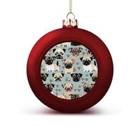 Cute Chihuahua Pug Pattern Christmas Ball Ornaments - Red Shatterproof Plastic Vintage Rustic Xmas Tree Decorations Pendant for Family Holiday Wedding Party Xmas Hanging Decoration