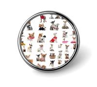 Cute Chihuahua Pug Pattern Lapel Pins Metal Pin Badge Personalized Pinback Button Badges Classic Round Badge Recognition Enamel Lapel Pin for Jackets, Backpacks, Bags