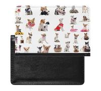 Cute Chihuahua Pug Pattern Passport Cover Family Printed Leather Passport Holder Minimalist Front Pocket Slim Travel Wallet Cover Case Lightweight Credit Card Holder for Women Men