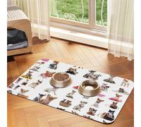 Cute Chihuahua Pug Pattern Patterned Pet Feeding Mat with Water-Absorbing PU Top & Rubber Base - Anti-Slip Dog Cat Food Mat for Cats, Dogs & Pets, 40x60cm