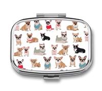 Cute Chihuahua Pug Pattern Pill Box 2 Compartment - Small Metal Medicine Organizer Portable Pill Case for Purse Pocket Travel Vitamin Organizer for Men Women, BPA-Free