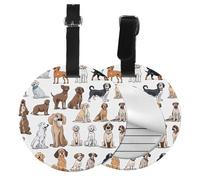 Cute Chihuahua Pug Pattern Print 1/2/4pcs Luggage Tags,Round Leather Travel Suitcase Labels with Privacy Name Address Card