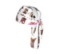 Cute Chihuahua Pug Pattern Print Bike Cap Breathable Headwrap Moisture Wicking Tie Back Helmet Liner Outdoor Event Gift 22-24 In