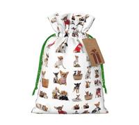 Cute Chihuahua Pug Pattern Print Christmas Bag Drawstring Sack For Presents Xmas Seasonal Decor Gift Party Supplies