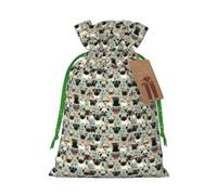 Cute Chihuahua Pug Pattern Print Christmas Drawstring Gift Bags Holiday Party Xmas Birthday Favors Present Sacks