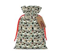 Cute Chihuahua Pug Pattern Print Christmas Drawstring Gift Bags Holiday Party Xmas Birthday Favors Present Sacks