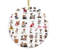 Cute Chihuahua Pug Pattern Print Christmas Tree Ceramic Round Hanging Ornaments,Xmas Decoration DIY Keepsake 2025