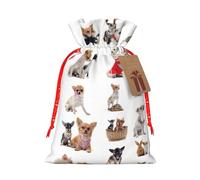 Cute Chihuahua Pug Pattern Print Drawstring Gift Reusable Bags Eco-Friendly Pouches Holiday Birthday Favors Sack