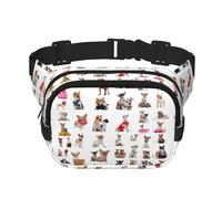 Cute Chihuahua Pug Pattern Print Fashion Waist Packs Square Layer Waist Bag Black Belt Bag with Adjustable Strap, Black, One Size