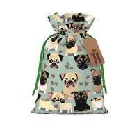 Cute Chihuahua Pug Pattern Print Festive Christmas Bag Drawstring Gift For Holiday Xmas Anniversaries Party Presents