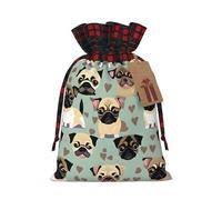 Cute Chihuahua Pug Pattern Print Festive Christmas Drawstring Gift Bags For Xmas Decorative Present Wrapping Needs