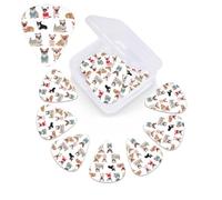 Cute Chihuahua Pug Pattern Print Guitar Picks 12 Pack Guitar Plectrums with Storage Box Bass Picks For Acoustic Guitar Bass Electric Ukulele Includes 0.46mm, 0.71mm, 0.96mm