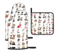 Cute Chihuahua Pug Pattern Print Oven Mitts And Pot Holders 3pcs Set,Heat Resistant 500°f Kitchen Gloves For Cooking Baking
