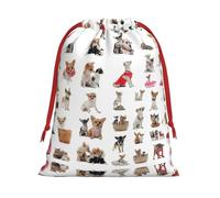 Cute Chihuahua Pug Pattern Print Plush Gift Bags With Drawstring, Reusable Gift Wrap For Christmas, Wedding, Party -Size M