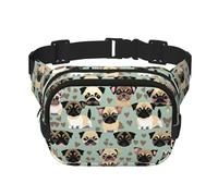 Cute Chihuahua Pug Pattern Print Square Double Layer bag Waist Bag Trendy Pack Travel Bag with Adjustable Bel, Black, One Size